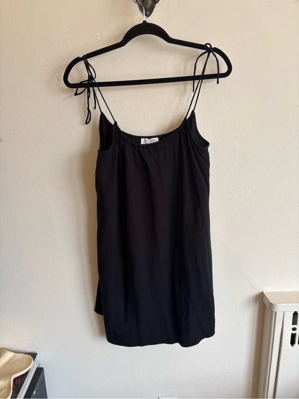 Black linen blend mini dress
